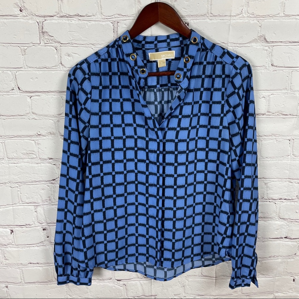 Michael Kors blue long sleeve sheer blouse